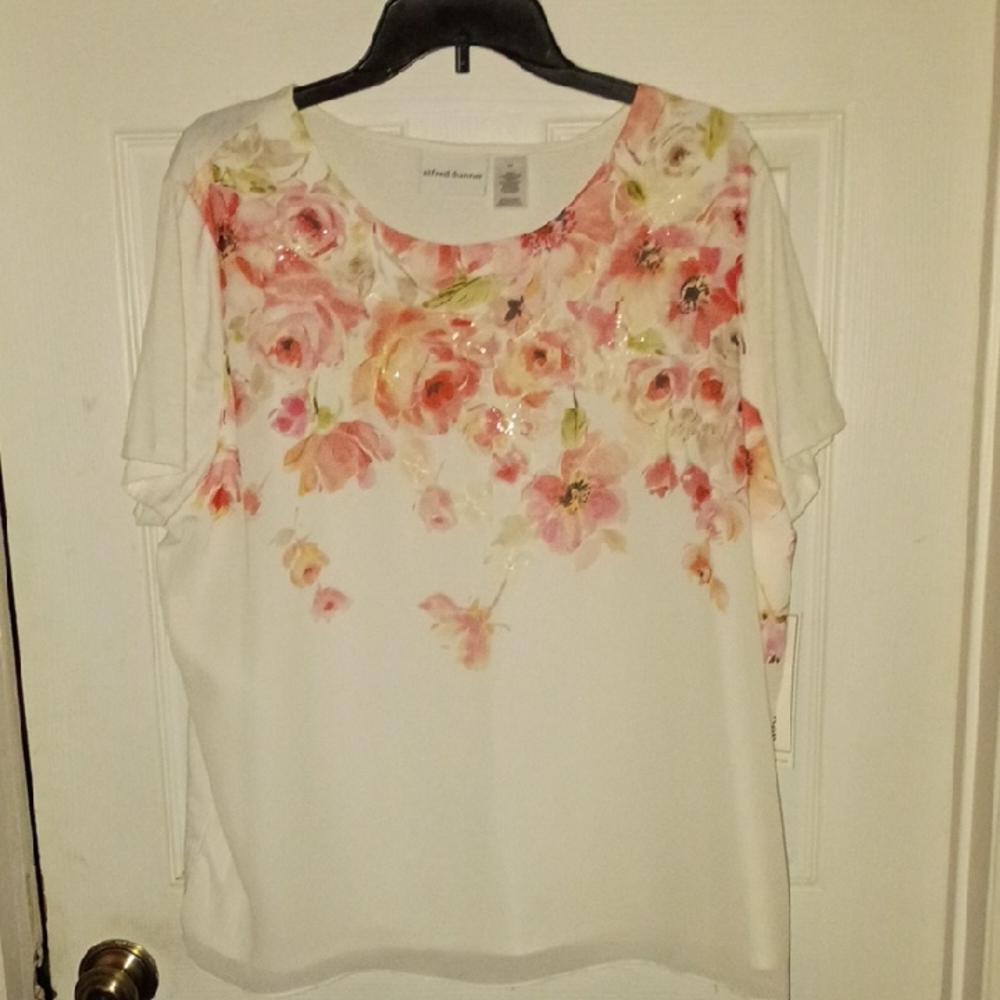 Alfred Dunner White and Pink Floral Blouse